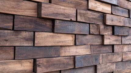 A wall made of wooden planks in varying shades of brown.