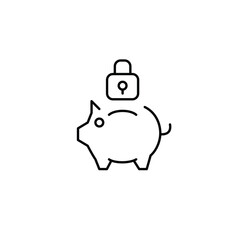 Piggy bank and lock. Secure savings, financial protection and security. Pixel perfect, editable stroke vector icon