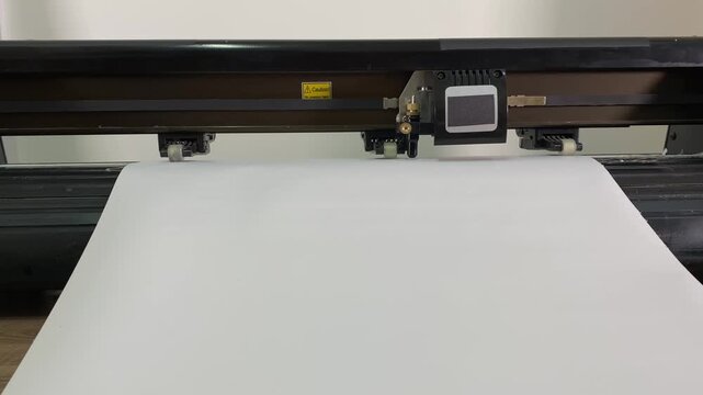 Paper plotter. Sticker making. Flatbed cutting plotter. Vinyl film. slow motion. High quality 4k footage