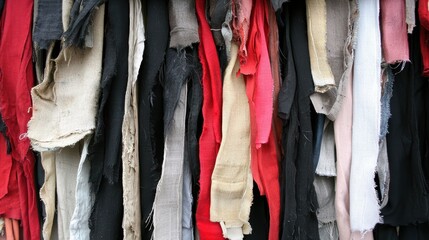 A collection of torn and frayed fabric pieces.