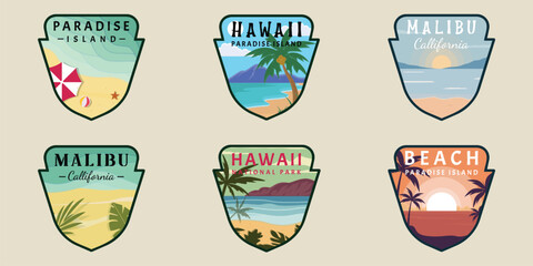 set of beach or island emblem logo modern vector illustration template icon graphic design. bundle collection of various nature concept sign or symbol for business travel adventure