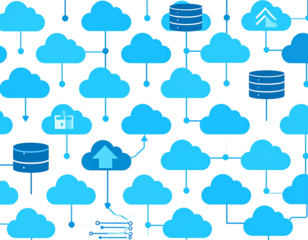 Minimalist Cloud and Data Symbol Pattern, Flat Tech Design PNG