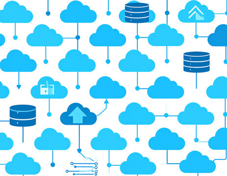 Minimalist Cloud and Data Symbol Pattern, Flat Tech Design PNG - Powered by Adobe