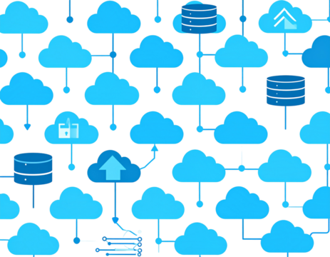 Minimalist Cloud and Data Symbol Pattern, Flat Tech Design PNG