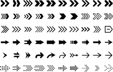 Naklejka premium Arrows set of 60 black icons. Arrow icon. Arrow vector collection. Arrow. Cursor. Modern simple arrows. Vector illustration. Vector Arrow Icons Set. Black Arrow Vector Collection.