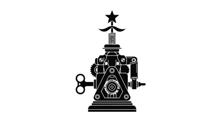 Fototapeta premium Whimsical steampunk-inspired mechanical sculpture with a star topper
