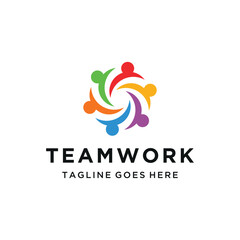colorful teamwork with Six Abstract People in a circular Formation for business collaboration community logo design