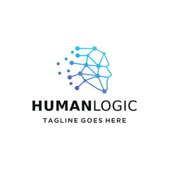 Modern abstract human head with connected dots line digital brain neural network for technology Artificial intelligence AI logical solutions logo design