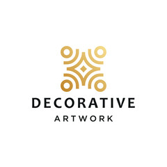 Golden Decorative artwork with abstract geometric symmetrical modern pattern for luxury luxurious creative design project logo design
