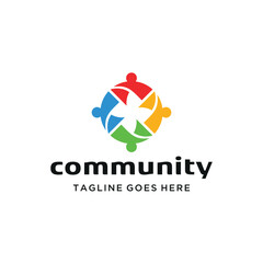 Colorful abstract people icon with forming circle for community teamwork unity diversity global connection logo design