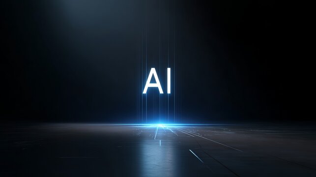 Futuristic AI concept with glowing letters on a dark surface, perfect for technology, innovation, and cutting edge business solutions