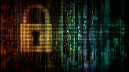 Secure digital future with this glowing padlock and binary code, perfect for cybersecurity and technology concepts needing strong visuals