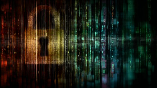 Secure digital future with this glowing padlock and binary code, perfect for cybersecurity and technology concepts needing strong visuals
