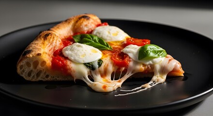 Artisan Pizza on Dark Plate with Elegant Realistic Lighting
