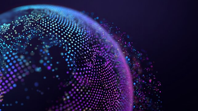 Stunning digital world globe with vibrant glowing particles for innovative technology and global network concepts with deep colors and bokeh