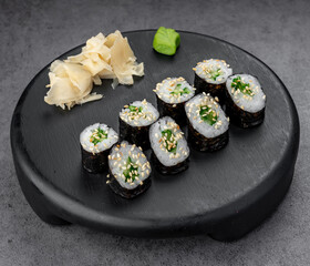 Cucumber maki with sesame seeds. Lean cucumber filling meets toasted sesame for a bright, healthy vegan option.