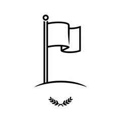 black and white icon showing a white flag on a flagpole gently waving. The white flag is often used in conflict as a symbol of protection, ceasefire, and neutrality