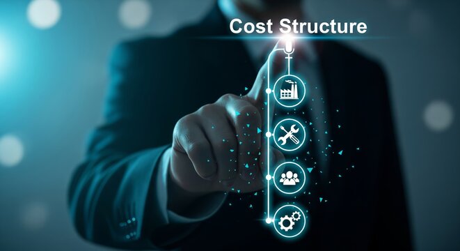 Cost Structure Infographic with Factory, Maintenance, Team and Gear Icons — Business Concept