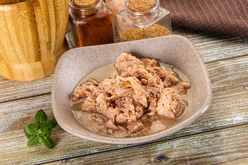 Canned tuna fish in the bowl