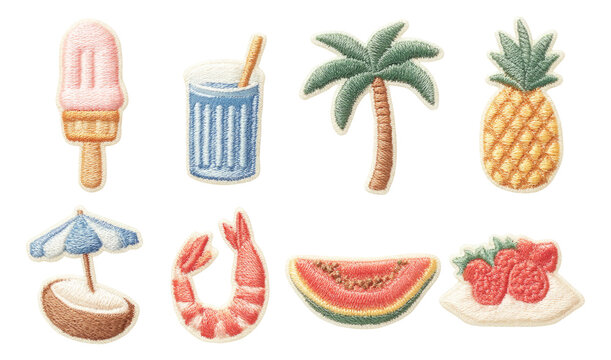 Tropical Food Embroidery Collection with Ice Cream, Fruits, and Beach Elements