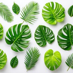 Fototapeta premium Tropical Green Leaf Arrangement on White Background for Decor