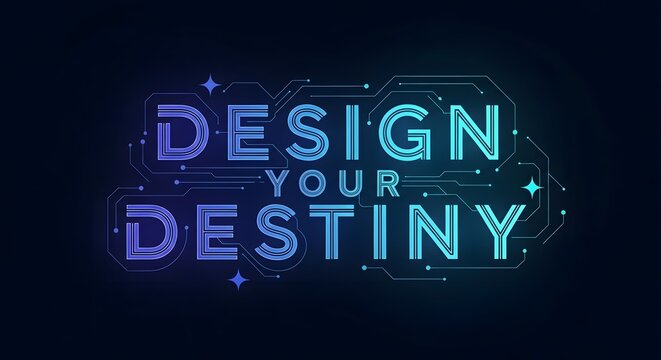 A vibrant and modern digital graphic with the phrase 'Design Your Destiny' illuminated in neon-style typography against a dark background, inspiring creativity and innovation