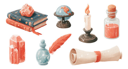 Colorful Scholar Relics on Transparent Background for Isolated Educational Themes