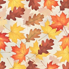 Fototapeta premium A colorful assortment of autumn leaves in shades of red, orange, yellow, and brown scattered across a light background, capturing the essence of fall foliage
