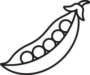 Simple outline drawing of a pea pod with peas inside