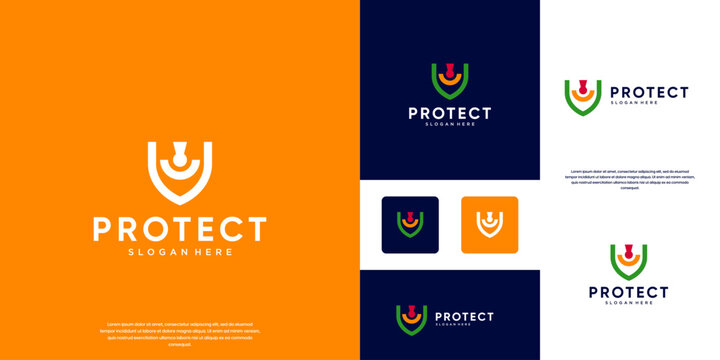 security logo with abstract shield and keyhole symbols, digital protection services, defense, vector design illustration.