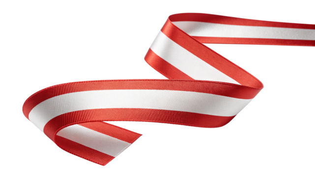 Red and white striped ribbon flowing in a curve isolated on transparent background