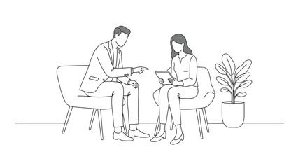 Business Meeting Consultation Vector Illustration in Minimalist Line Art Style