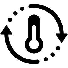 Black single temperature regulation icon, simple round thermometer process setting flat design pictogram vector for app ads web button ui interface elements isolated on white background