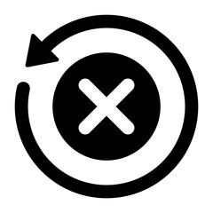 Fototapeta premium Black round check sync disapproved icon, simple failed rotating spin with crossmark flat design pictogram vector, app logo ads web webpage button ui ux interface elements isolated on white backgroun