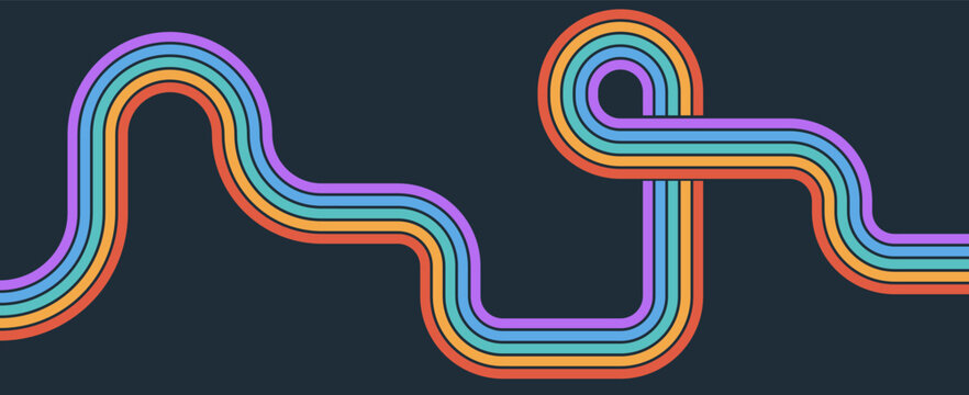 Radiant groovy rainbow lines in starburst perspective. Great for dynamic posters, wallpapers, and summer visuals.