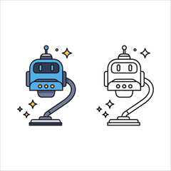 Cute blue robot with a vacuum cleaner attachment