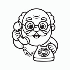Cartoon grandpa talking on the phone
