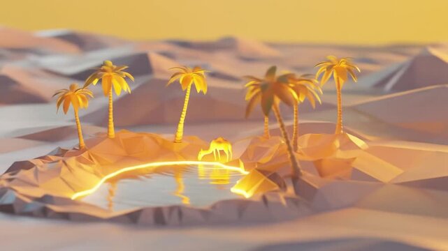 3d isometric low poly clay illustration of an oasis pool in the desert Videos