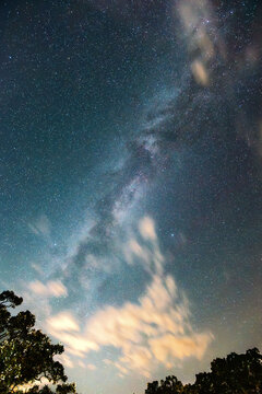 Star covered Sky with Milky Way and moving clouds