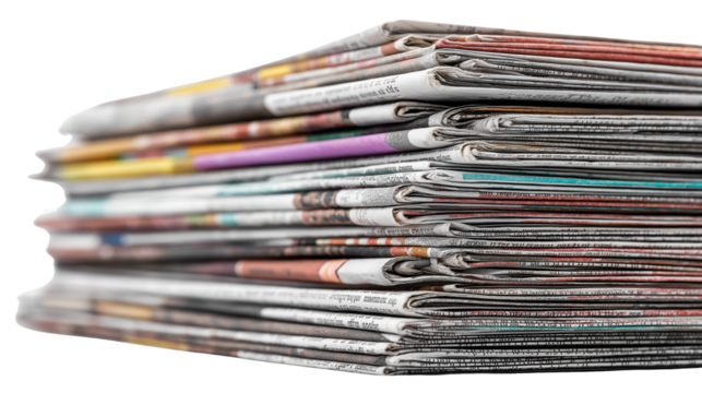 Stack of newspapers on transparent background