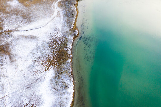 Snowy Marsh Aerial in winter
