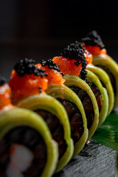 The process of making sushi rolls