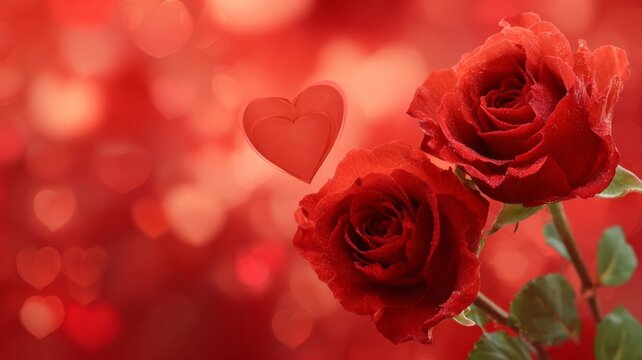 Romantic valentine’s day background with red roses, heart-shaped decoration, soft glowing lights, and festive love-themed design for celebration and greeting cards