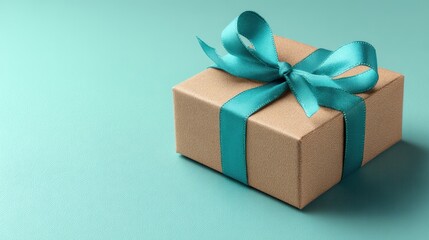 Obraz premium Kraft gift box with teal ribbon ajar