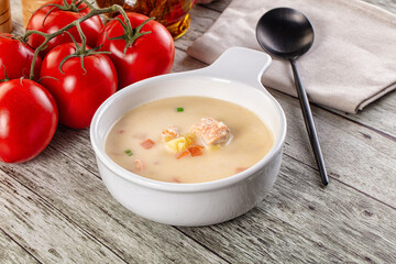 Salmon white soup with salmon