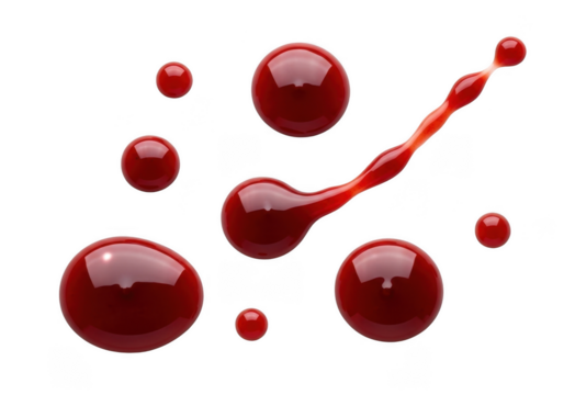 Crimson Drops Isolated on Transparent Background for Digital Compositing
