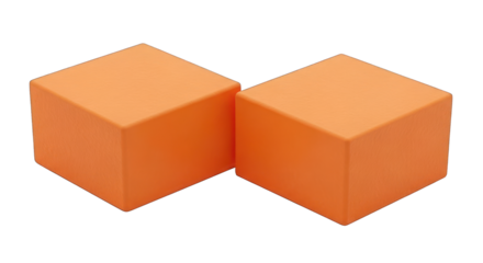 Two matte orange cubes adjacent, with smooth surfaces, casting subtle shadows