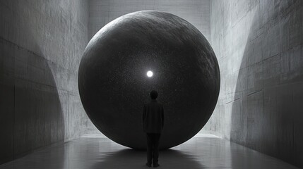 Ã‰tienne-Louis BoullÃ©e's Cenotaph for Newton - Sphere of Night Sky: BoullÃ©e's Cenotaph, its massive sphere internally lined with a perfect, star-dusted night sky material, a single point of light