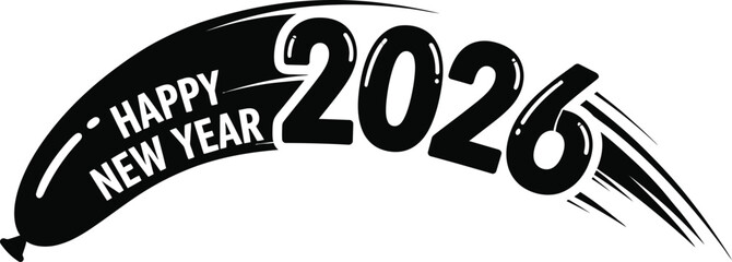 Happy new year 2026 text with a dynamic brush stroke effect on a white background
