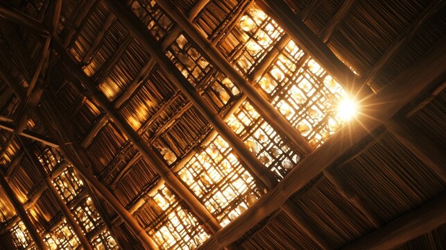 Balinese Rice Barn (Lumbung) - Woven Bamboo & Shells: A traditional Balinese lumbung, its thatched roof replaced by intricately woven bamboo and inlaid with shimmering capiz shells